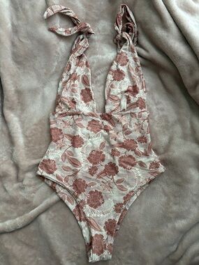 Floral Tie-Shoulder One-Piece Swimsuit - Rose Taupe